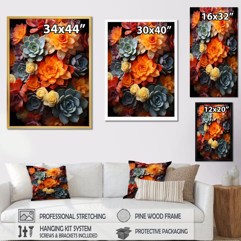 Reproduction d'art sur toile, "Succulents colorés" par Kolleos, H 32 po x l 16 po x P 1 po, Toile tendue