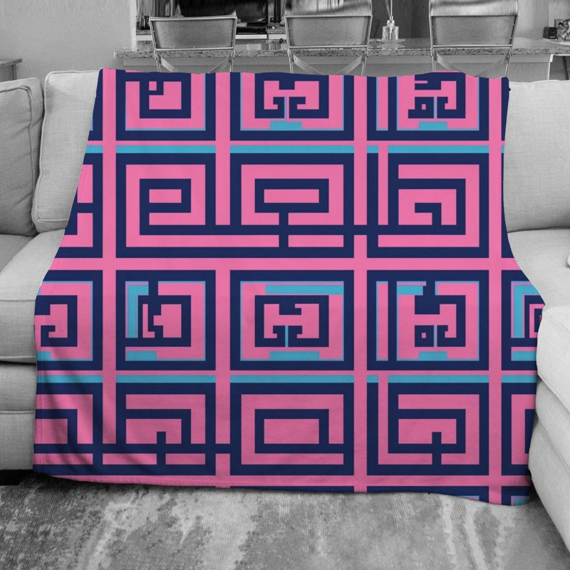 Couverture en molleton Greek Key, Simple, Géométrique, Bleu / rose