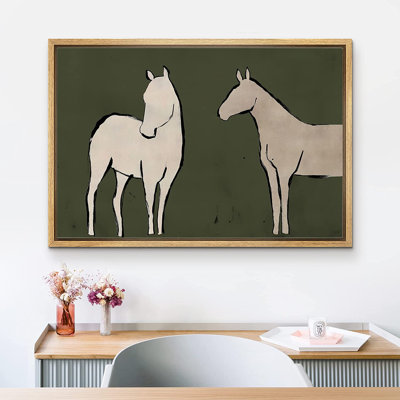 Pastel Watercolor White Horse Duo - Floater Frame Print on Canvas
