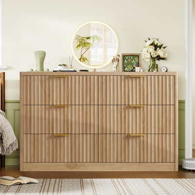 Fluted Drawer Dresser For Bedroom, Modern Chest Of Drawers, Wood Closet Clothes Organizer For Bedroom, Hallway, Natural by Ebern Designs
