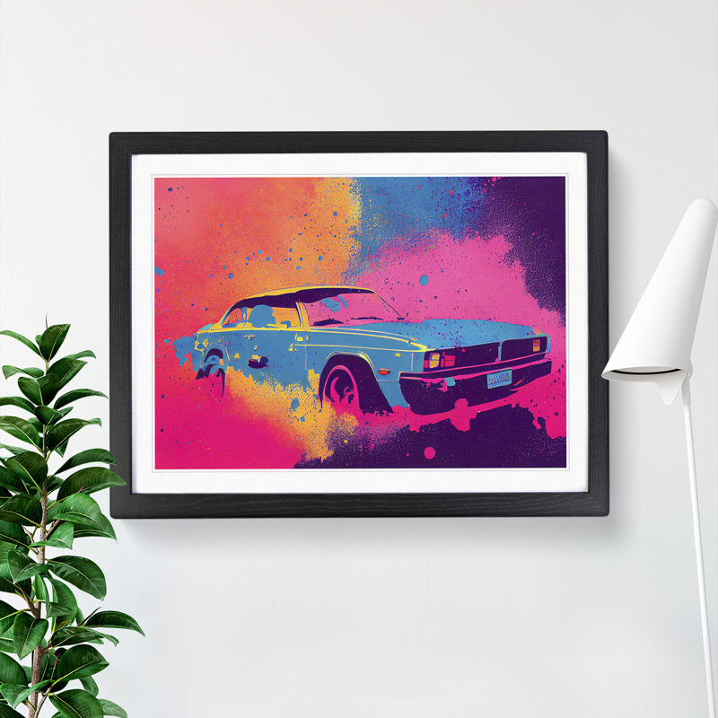 Retro Car Splash Vol.1 - Single Picture Frame Painting, 46cm H x 64cm W x 2cm D, Black Framed