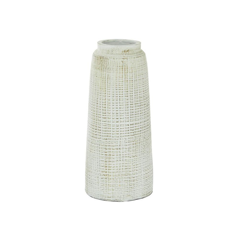 Ceramic Textured Crosshatch Decorative White Vase