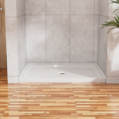 48" L X 32" W Shower Base, Center Drain Shower Pan, White Single Threshold Shower Floor