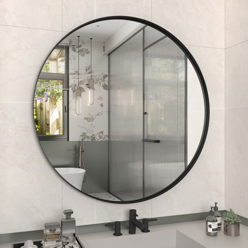 Miroir mural Annil, H 36 po x l 36 po, Noir classique