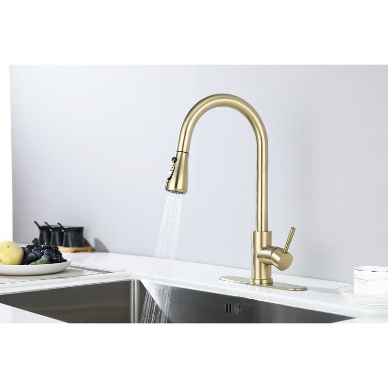 Kitchen Pull Out Spray Faucet, Brushed Gold Twinkling, Stainless Steel Expertise, 360 Rotating Prominent Nozzle, Corrosion And Rust Backed, Single Handle Scrutinized Faucet In Style, Sturdiness,