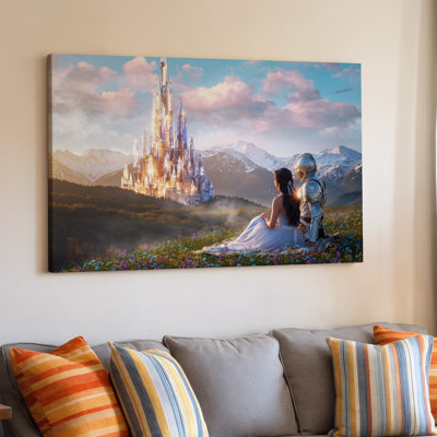 Toile, un paysage fantastique à couper le souffle avec un majestueux château fait de l'art mural de cristaux chatoyants fixés contre une toile