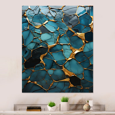 Blue And Gold Marble Elegance III - Marble Wall Decor