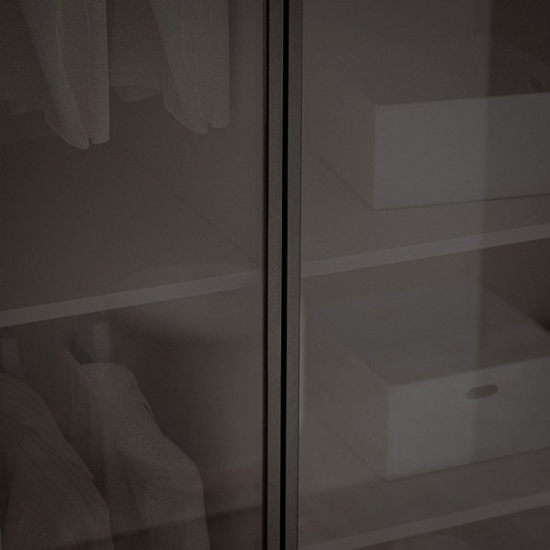 Manufactured Wood Wardrobe, Sandy Beige/Black Glass