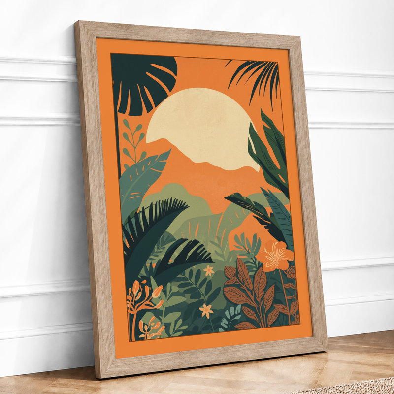 Sunset Silhouette Tropical - Framed Print, A1 - 84.1 x 59.4 cm, Oak