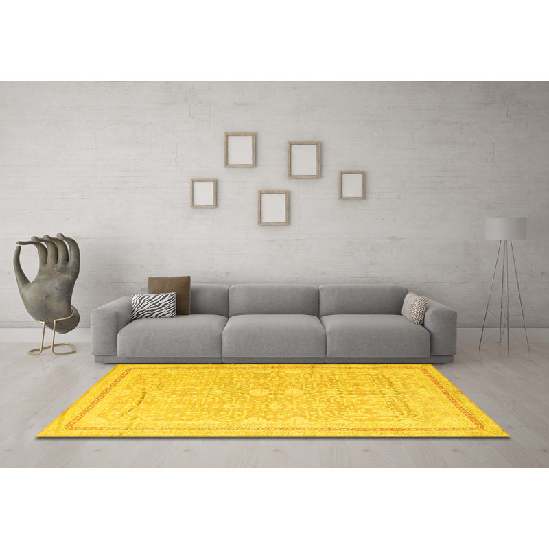 Tapis traditionnels jaunes lavables à la machine 1182, Carré 3 pi