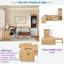Lit plateforme en bois avec 6 tiroirs, tablettes, bureau et garde-robe-1663066659