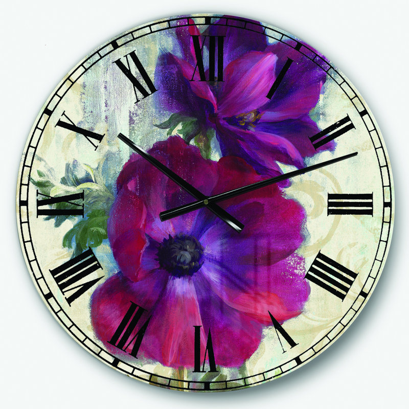 Horloge murale rouge peinte à la main fleur d'anémone rouge, Moyen