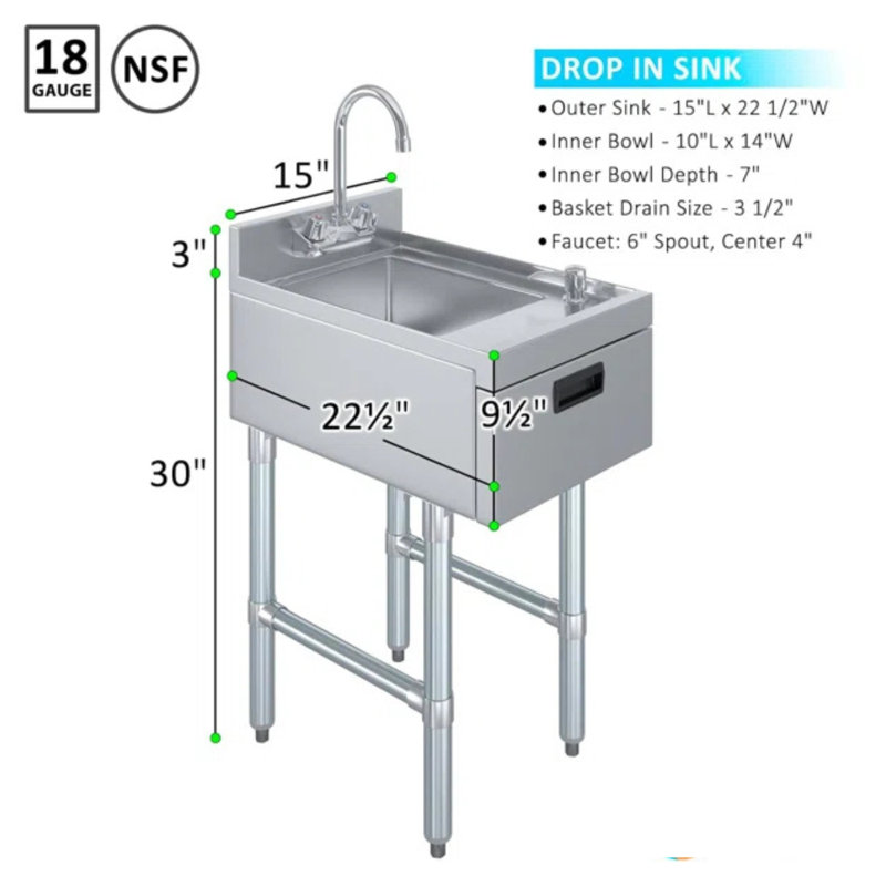 Lavabo à main Express Kitchquip 33 po x 22 po x 15 po avec distributeur de savon et de serviettes en acier inoxydable pour utilisation commerciale