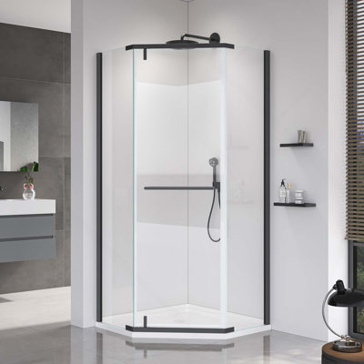 6mm Frameless Tempered Glass Neo-Angle Pivot Shower Door(No Included Neo-Angle Shower Base)