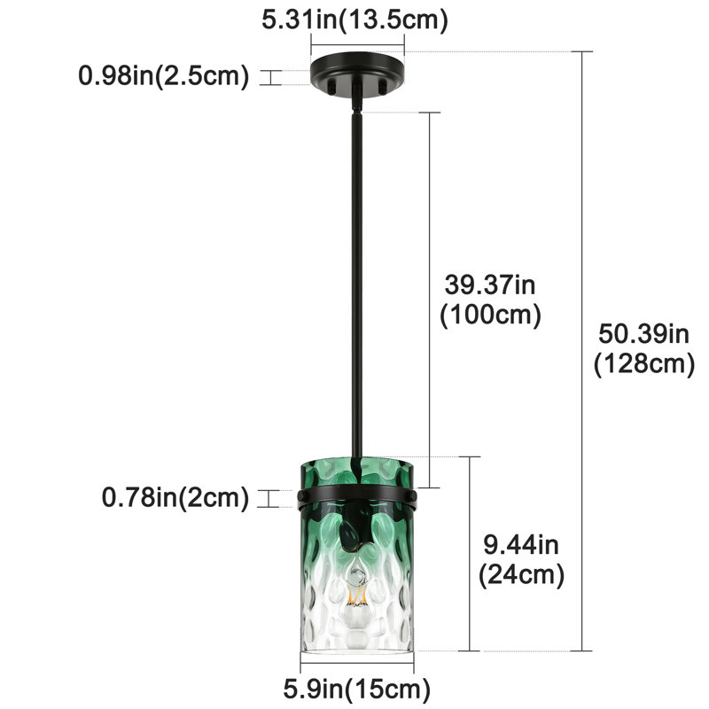 Levona 1-Light Kitchen Island Pendant, Hand-Blown Gradient Green Water Glass, Height Adjustable, Matte Black, Gradient Green
