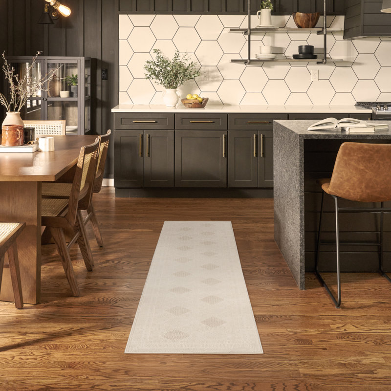 Ebern Designs Reimann Ivory Beige Modern Indoor Rug, Runner 2' x 6'