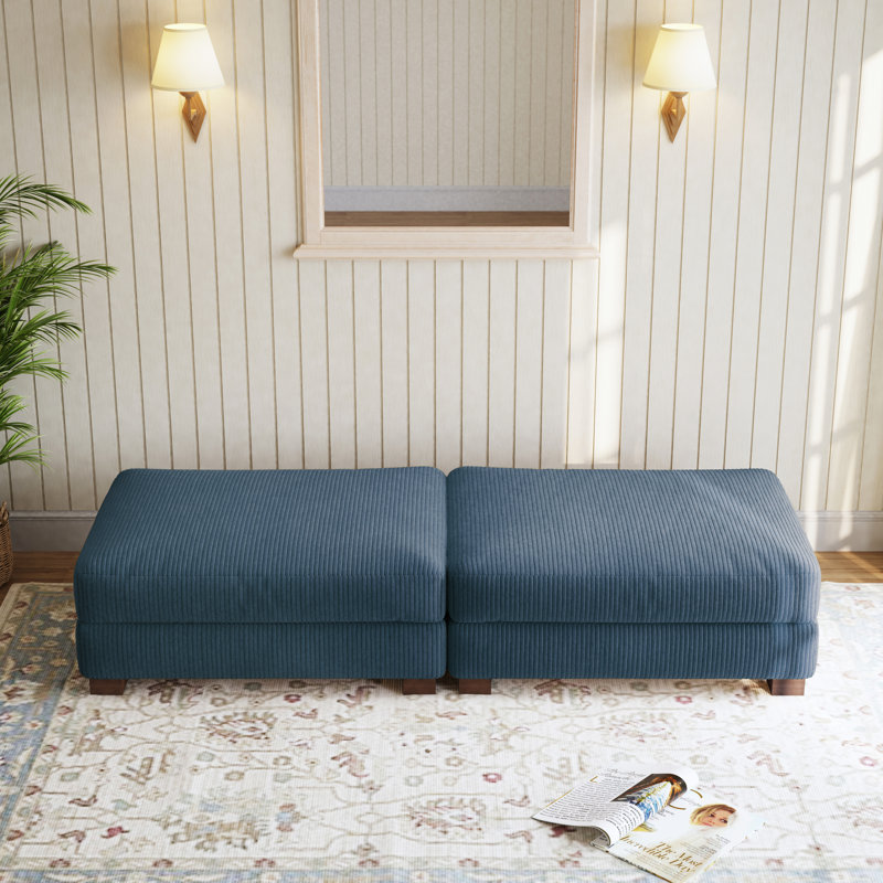 85.8cm Wide Solid Colour Standard Ottoman, Navy