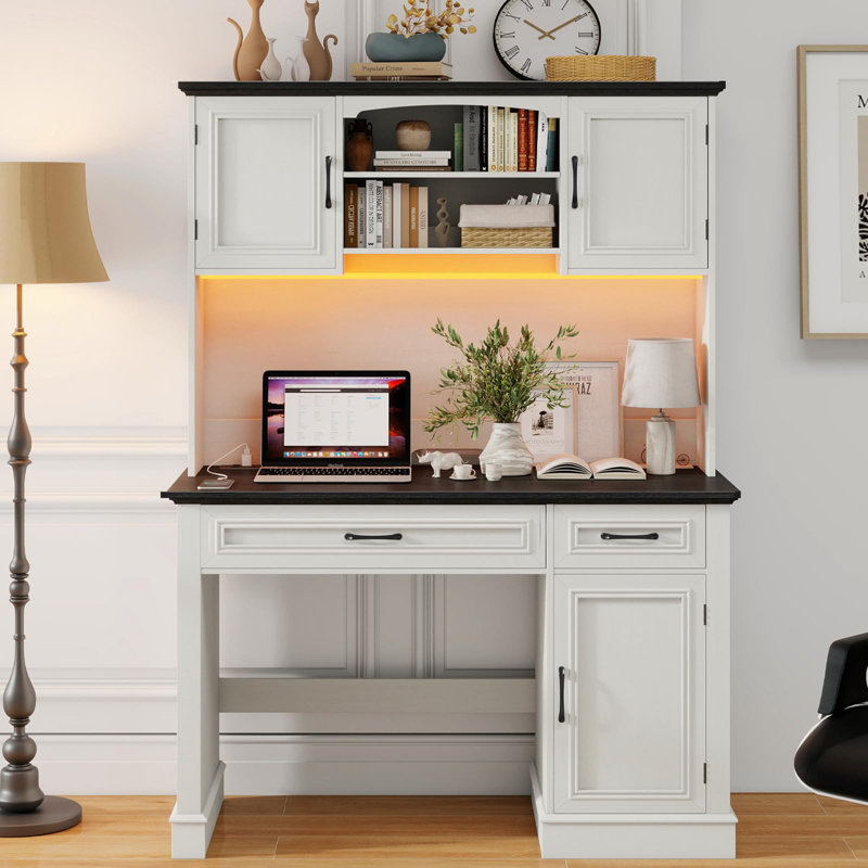 Farmhouse 47" Executive Desk With Hutch, Black