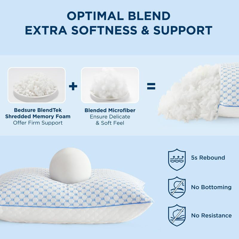 Bedsure Cooling Shredded Memory Foam Pillows, Queen