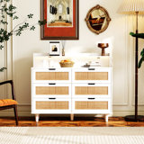 43.31"6-Drawers Rattan Storage Cabinet Rattan Drawer With LED Lights And Power Outlet