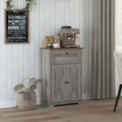 Farmhouse Barn Door Accent Sideboard Buffet Cabinet With Adjustable Shelf For Bedroom, Living Room