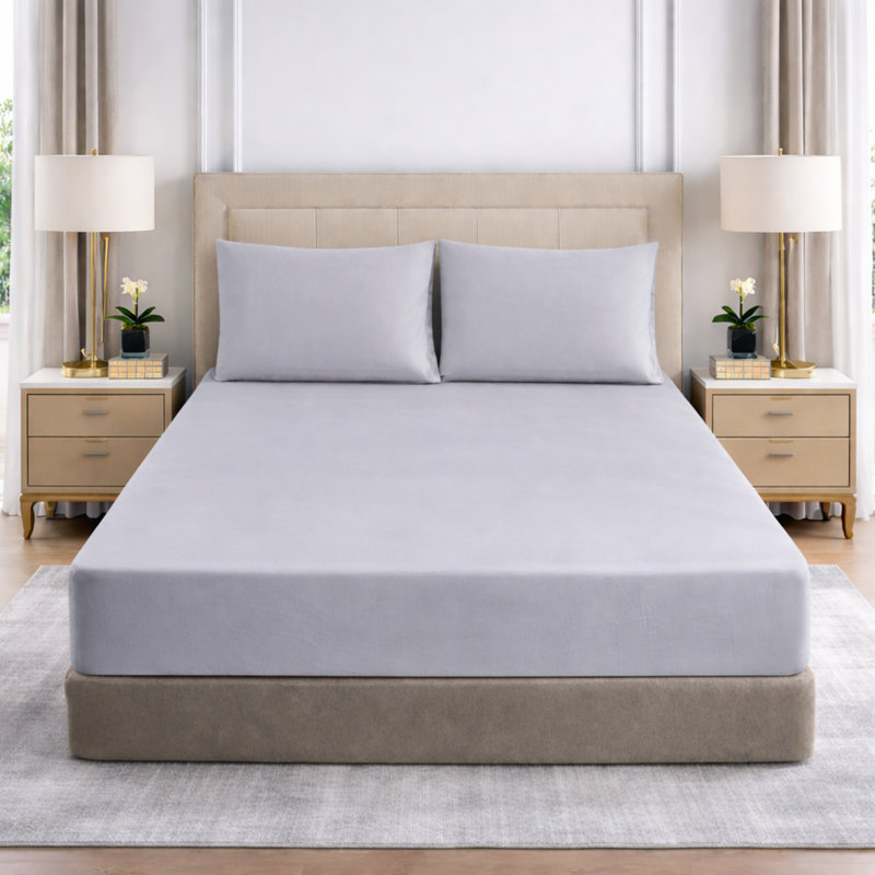 25cm Deep Pocket Fitted Sheet - Soft Microfiber Elasticated Bed Sheet Bottom, Silver, Single (3')