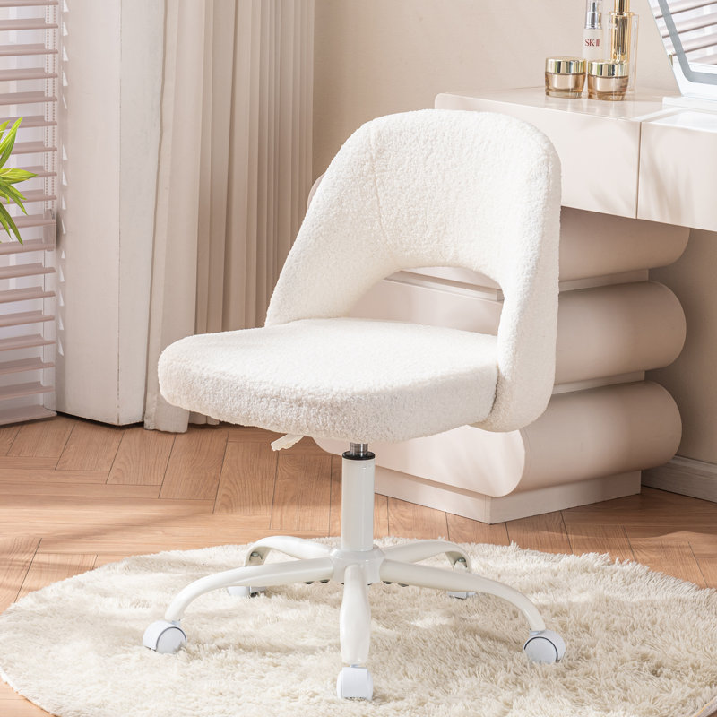 Fauteuil de coiffeuse à roulettes en molleton Teddy, Blanc
