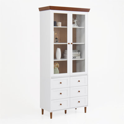 White MDF Display Storage Cabinet,Tall Kitchen Pantry Cabinets With Glass Doors And Adjustable Shelves,Freestanding Storage Cupboard For Kitchen, Livi