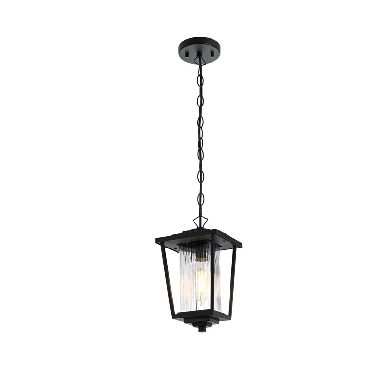 Luminaire suspendu d'extérieur noir Musson, H 12,5 po x l 6,5 po x P 6,5 po