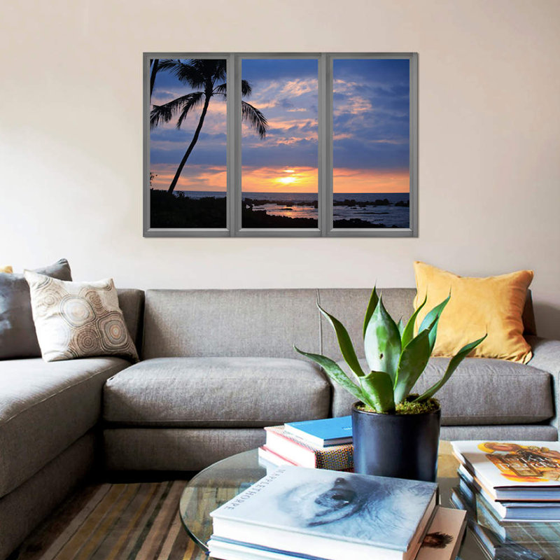 Beach Sunset Window View - Print on Canvas, 101.6 cm H x 66.04 cm W x 1.91 cm D, Not Frame