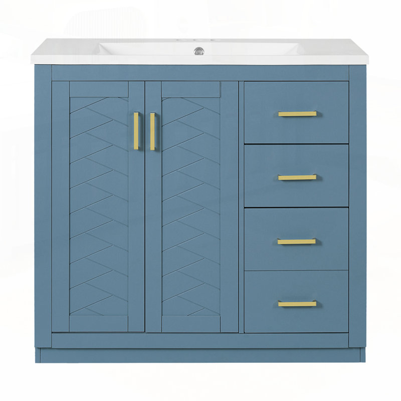 Meuble-lavabo de haute qualité avec rangement abondant et fabrication durable, Indigo, 36"