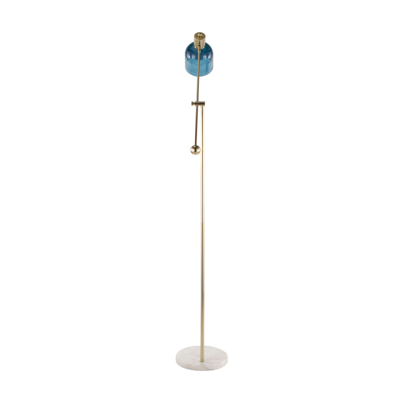 Lampe sur pied contemporaine Marcel en marbre blanc, métal doré et verre bleu