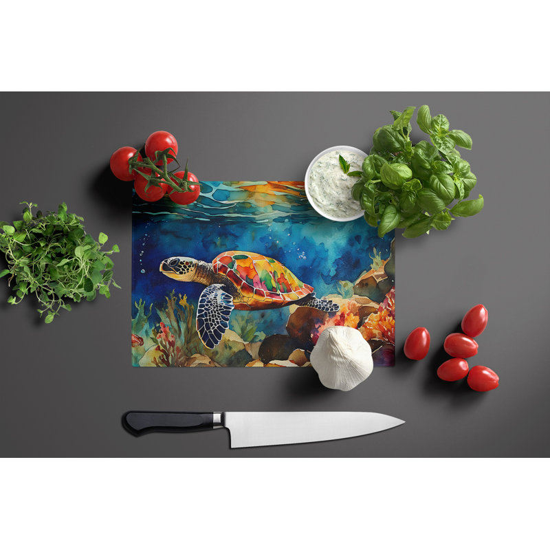Loggerhead Sea Turtle Glass Cutting Board Large