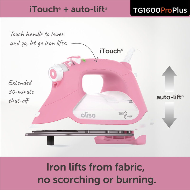 Oliso 1800 Watt Non Stick Soleplate Iron, Pink