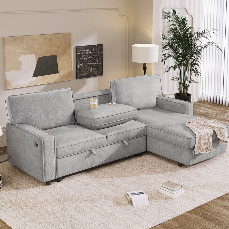 Canapé-lit modulaire Upholstery avec espace de rangement, port USB, 2 porte-gobelets sur les coussins de dossier