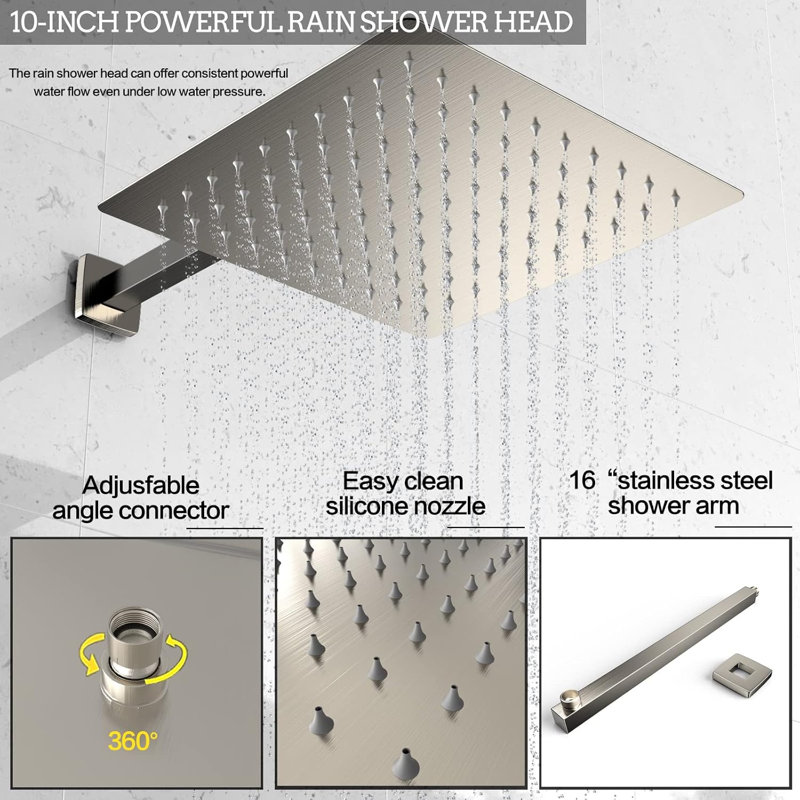Luxury Wall Mounted Shower System With Rainfall Shower Head And Handheld Spray, High Pressure Water Saving Design, Cupc Certified Valve, Durable Anti-Corrosion Brass Construction