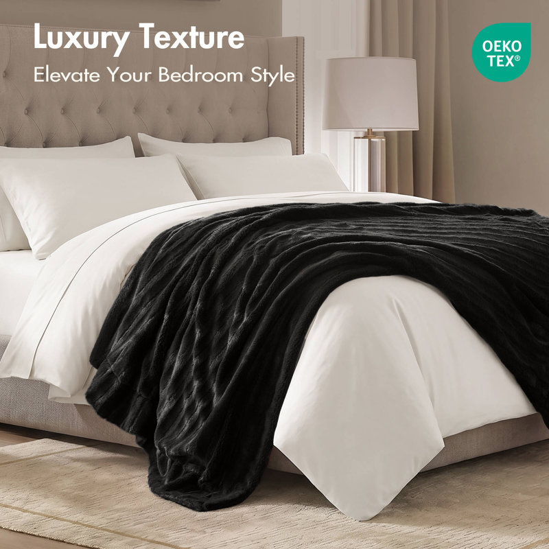 Madison Park Duke Black Long Fur Dual-Sided All Season 50x60" Throw, Black