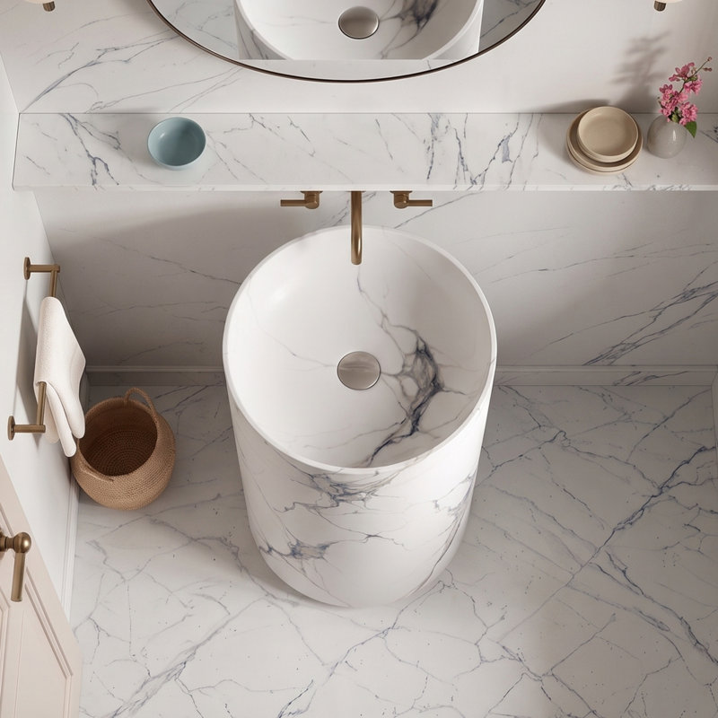 18'' Freestanding Solid Surface Pedestal Bathroom Sink