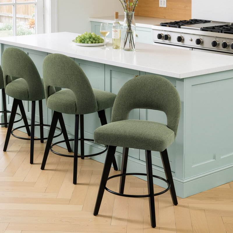 Tabouret de bar et de comptoir pivotant 26 po avec structure en bois massif, Vert, 3 chaises 