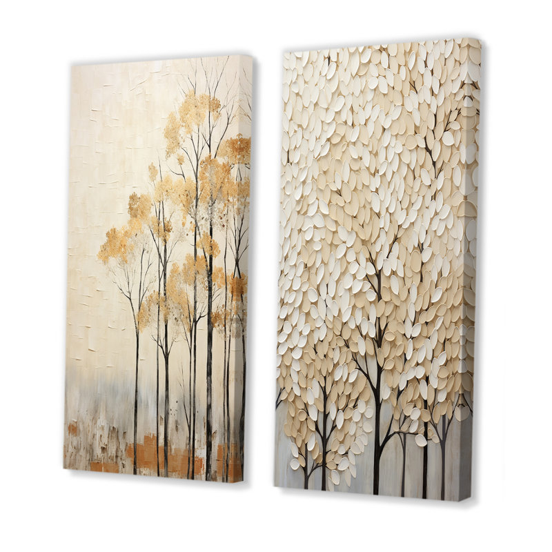 Harmonous arbre beige, ensemble de 2 impressions sur toile, H 28 po x l 25 po, Toile tendue
