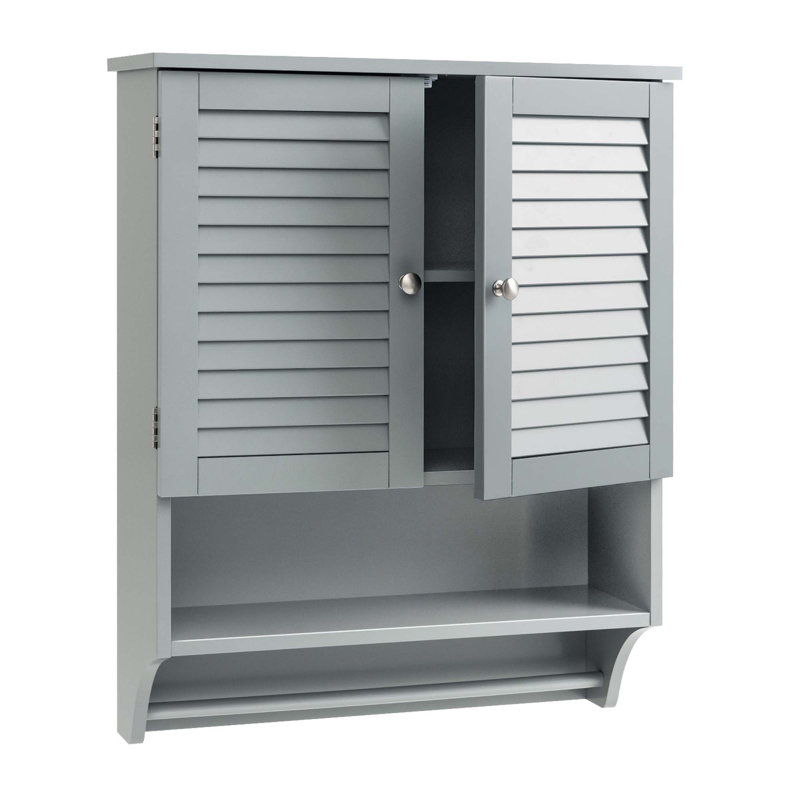 Olari 2-Doors Bathroom Wall-Mounted Medicine Cabinet With Towel Bar, Gray