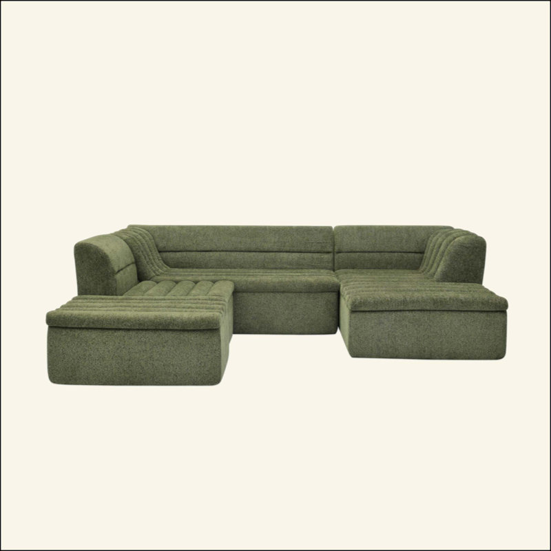 Canapé modulaire en forme de U avec méridienne et repose-pieds mobile pour le salon, canapé en chenille sans os avec accoudoirs en forme de vague, sans oreillers inclus