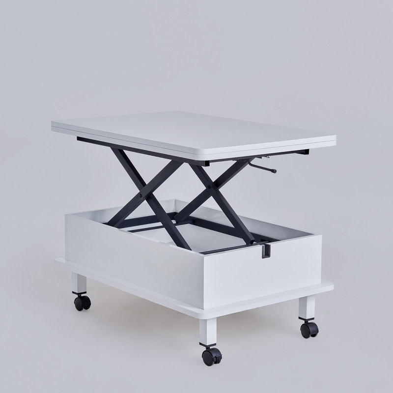 Table basse à roulettes avec rangement Lift-Top, Blanc