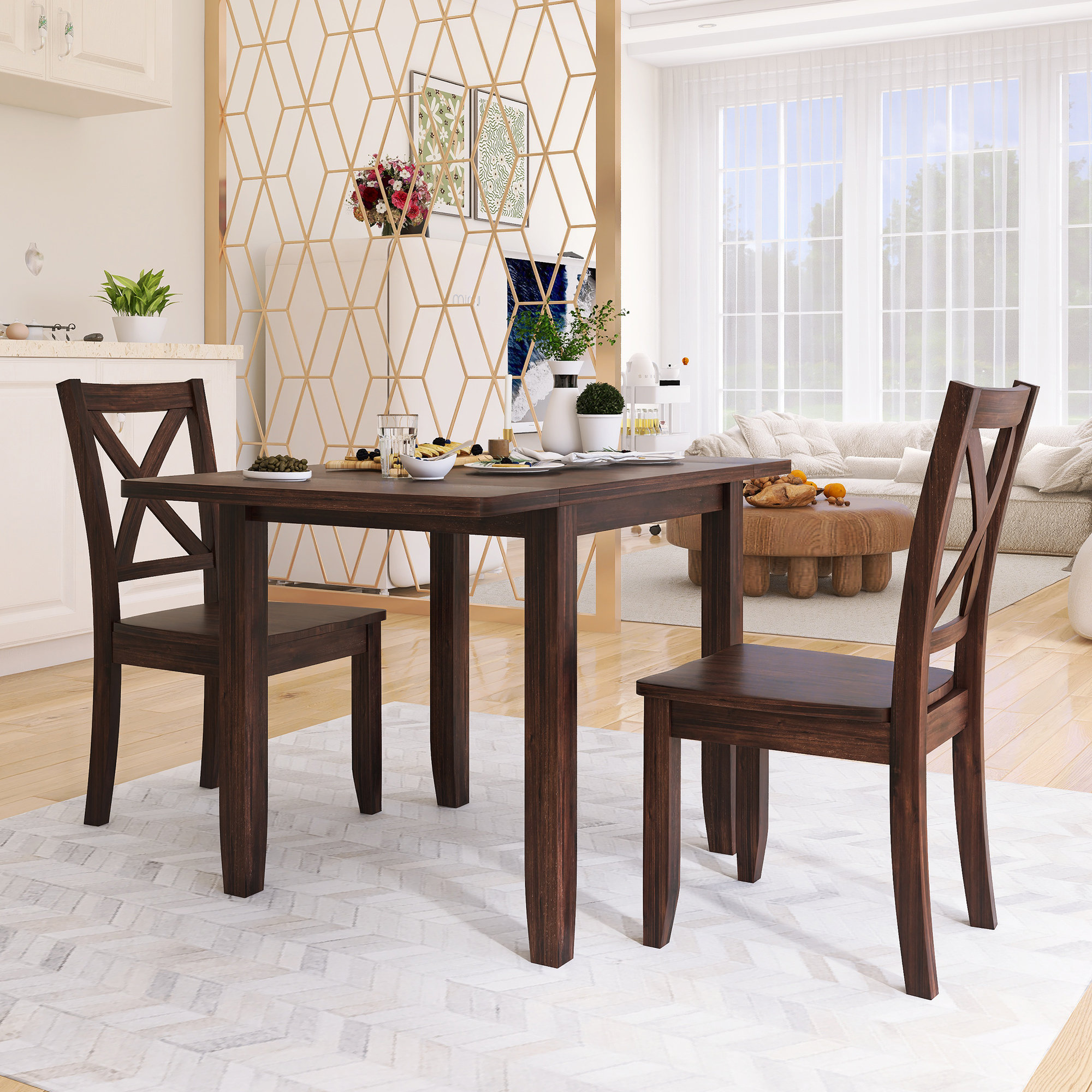 Ophelia & Co. 47.3" Farmhouse 3-Piece Dining Table Set With 2 X-Back ...