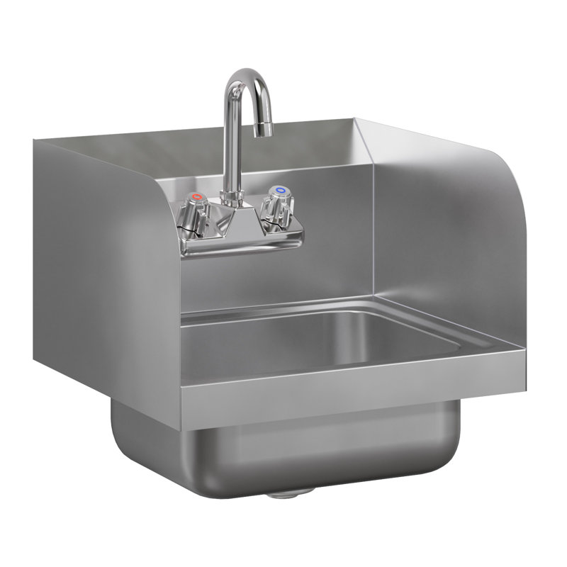 Hand Sink 15 in. x 15 in. With Side Splashes And Gooseneck Faucet.