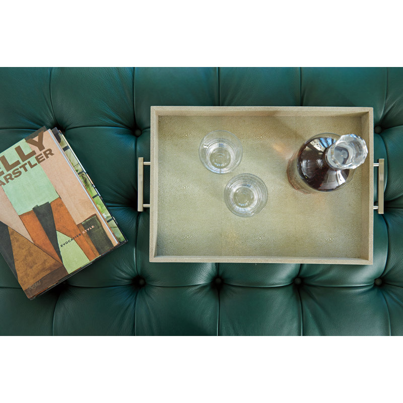 Walnut Tufted Leather Ottoman with Brass Nail Trim
