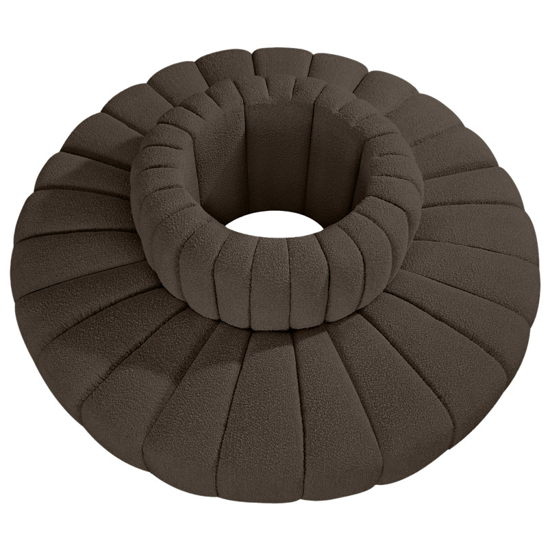 Hite Upholstered Curved Sectional Reversible, Brown Boucle Fabric