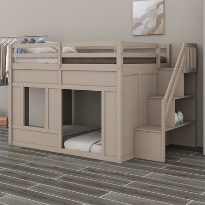 Lit mezzanine avec escalier de rangement et lumières DEL intégrées pour maximiser l'espace dans la chambre