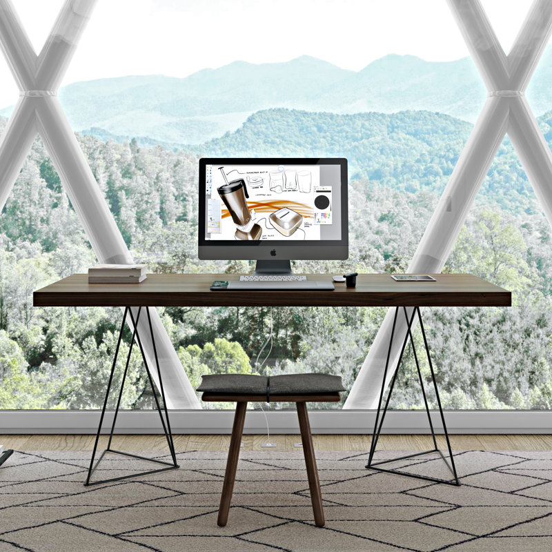 Frethi Metal Base Dining Table, Walnut, 30" H x 63" L x 35" W