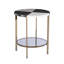  Table de bout ronde transitionnelle en bois et fer noir 24 po avec deux tablettes
